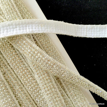 White And Silver, Superior Quality Rhinestone Trim Ribbon One Yard Trim, 20 mm Wide